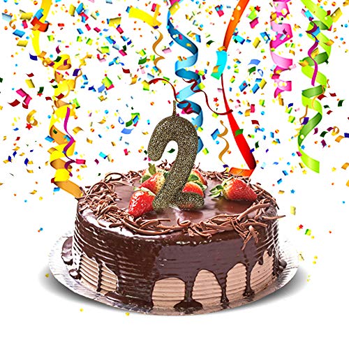 Image of Wanna Party Number 2 Glitter Gold Candle for Birthday Decoration Items /Cake Toppers /Cake Decorations