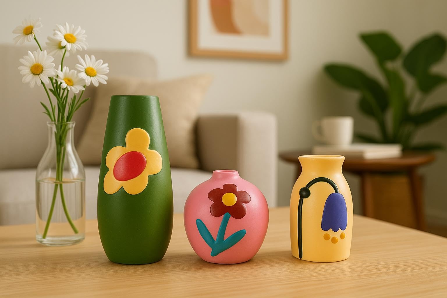 Amazon Basics Handcrafted Artistic Flower Pot Set | A Masterpiece of Color & Creativity | Bring Life to Your Home Décor – Pack of 3, Multicolor-image-35
