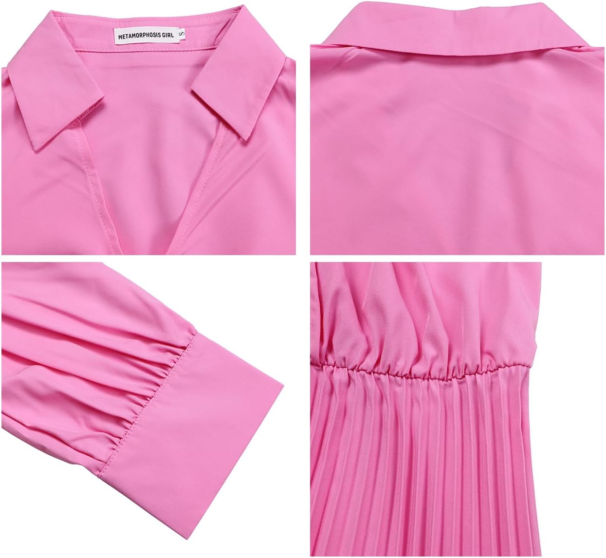 Famnbro Womens Pleated Dress V Neck Long Sleeve A line Church Formal Works Business Dresses with Belt - Image 5