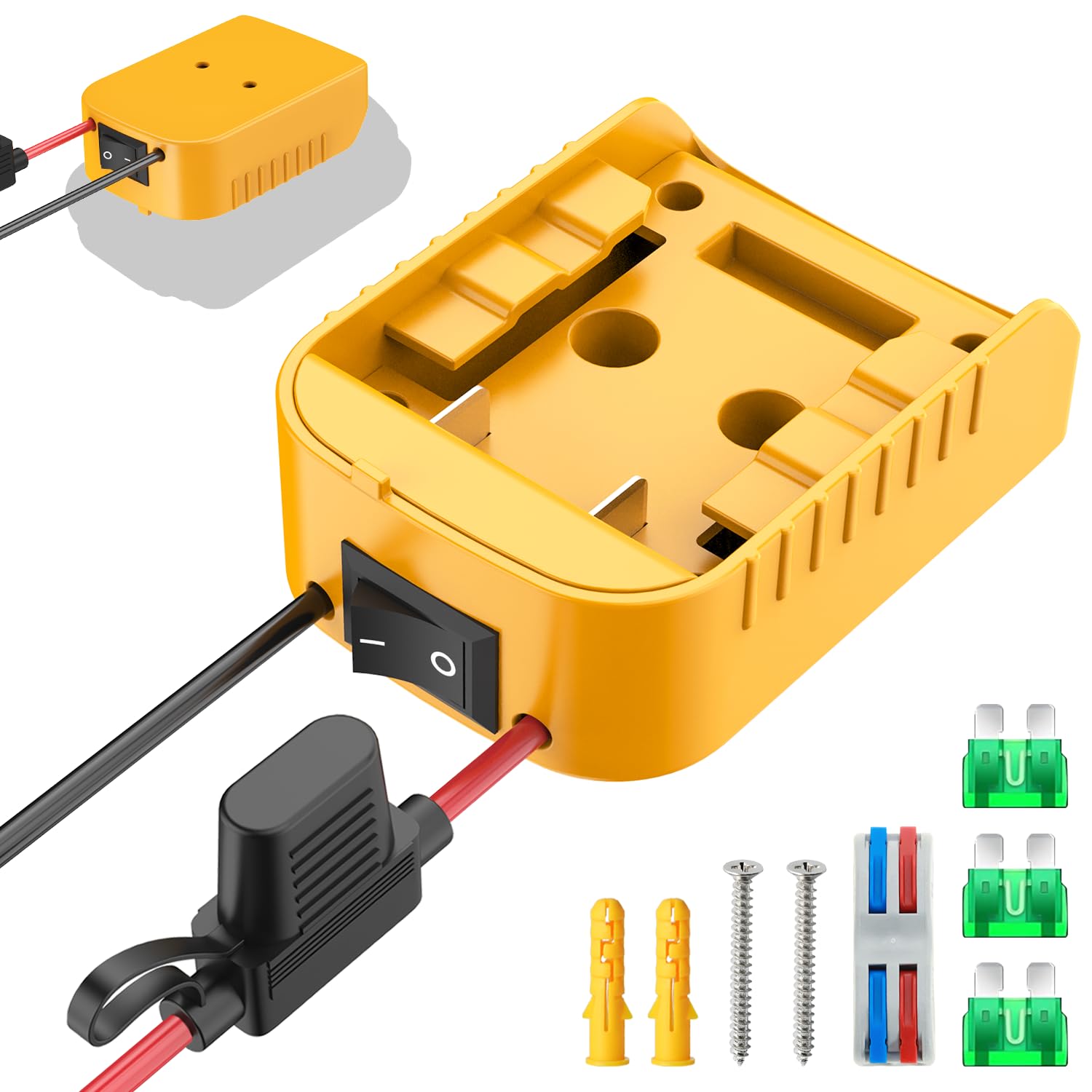 Kzreect Battery Adapter Built-in Switch, Yellow (1-Pack)