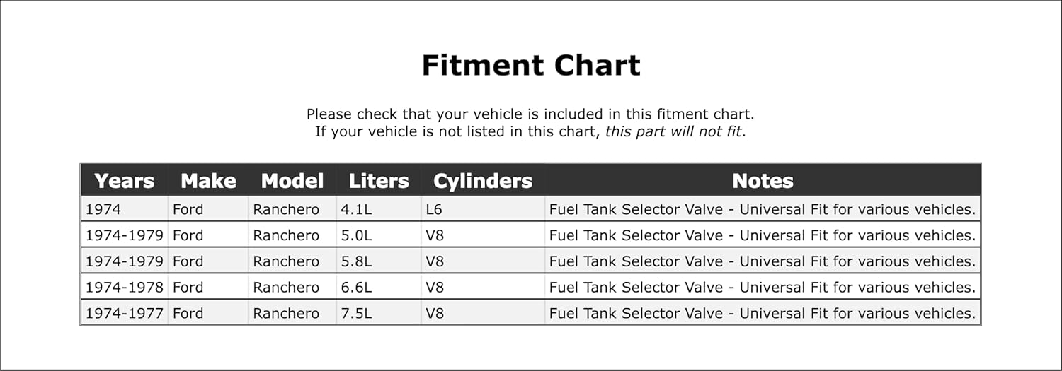Fuel Tank Selector Valve Compatible With Ford Ranchero 1979 1978 1977 1976 1975 1974 P-2175676