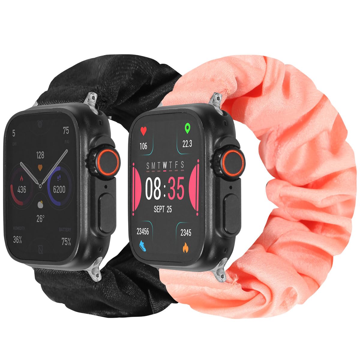 Meideli 2 Pack Compatible Scrunchie Watch Strap Apple iWatch 10 9 8 7 6 5 4 SE,Pattern Printed Fabric Wristband Scrunchie Elastic Strap for Apple Watch Strap 44mm 45mm 46mm