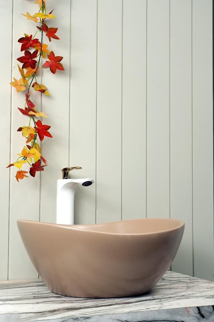 OBCO Ceramic Counter Top Wash Basin | Table Top Hand Basin | Vessel Sink | Over count Sink for Bathroom & Kitchen | 16 x13.5 x7 Inches | Light Brown Marble Basin | Matt Finish (OBCO-17) (B0CKZ89PZT) Amazon Price History, Amazon Price Tracker