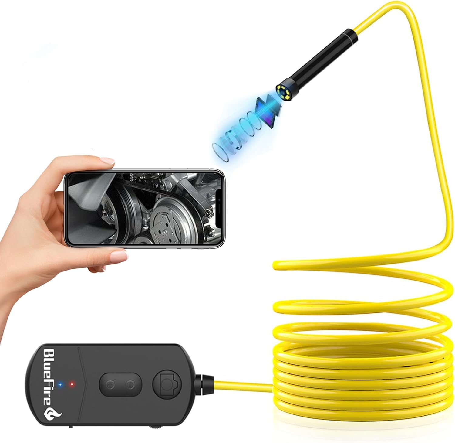 BlueFire 5MP HD WiFi Borescope 1944P SemiRigid Wireless Endoscope IP68