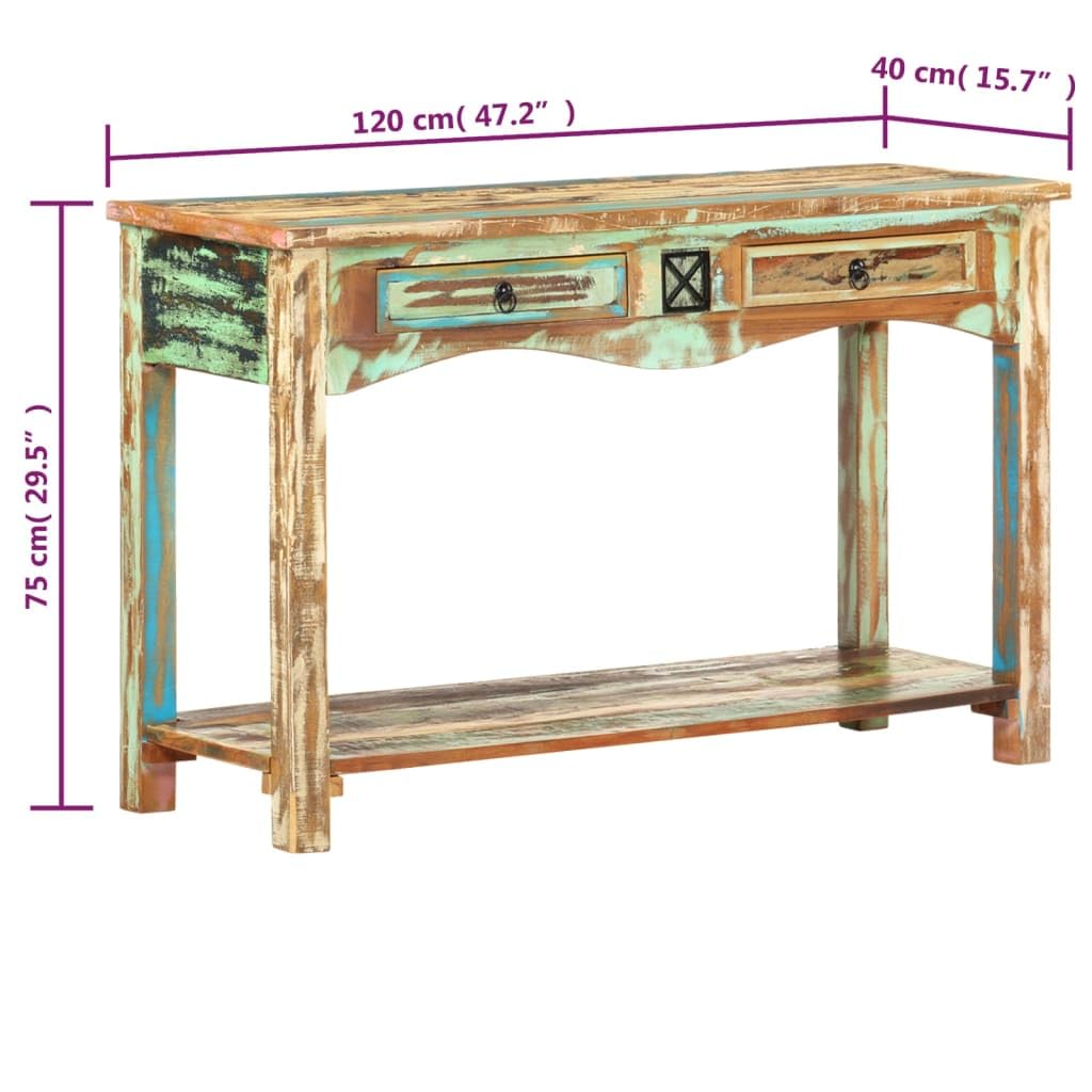 vidaXL Mesa Consola Madera Maciza Reciclada Mobiliario Decorativo Casa Hogar Decoración Estable Robusta Funcional Útil Clásico Práctico 120x40x75cm
