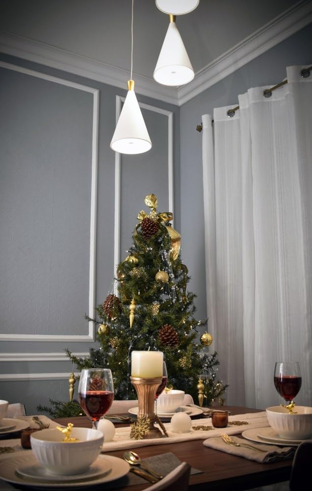 ET2 Lighting Norsk 3-Light Pendant | White/Metallic Gold Finish | Steel Construction | Modern Hanging Pendant Light for Kitchen Islands | Adjustable Cord Suspension | E24623-WTMG