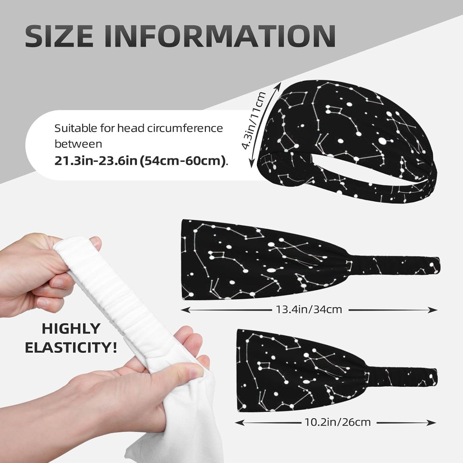 Starry Divination Constellation Print Wide-Brimmed Fashionable Elastic Exercise Headband for Running and Workouts