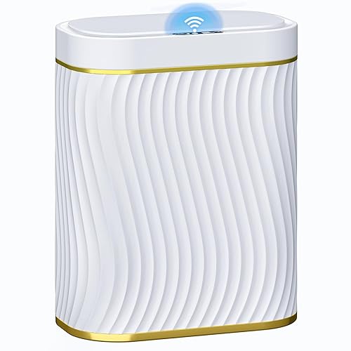Cubo de basura pequeño para baño con tapa automática sin contacto, bote de basura inteligente de 2.6 galones, contenedor de basura estrecho e