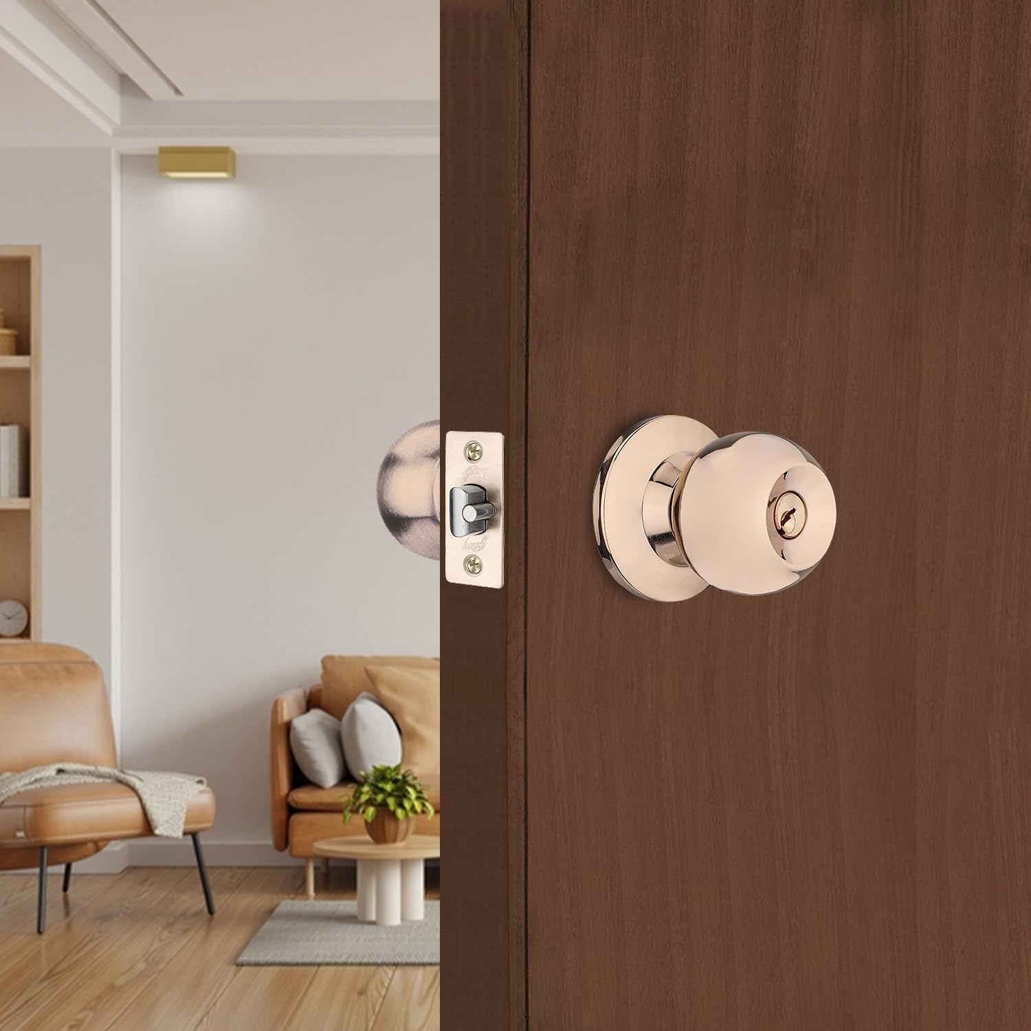 Godrej Cylindrical Lock | with 3 Keys | Suitable for Bedroom Doors&Inter-Connected Doors for Commercial Space | 70mm Backset | Door Thickness 32mm to 45mm | Rose Gold Finish | 5 Year Warranty — Amazon image 2