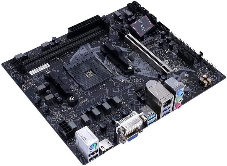 ایک اور زاویہ view of the COLORFUL Battle-AX B550M-HD PRO V14 motherboard showing I/O and PCIe slot