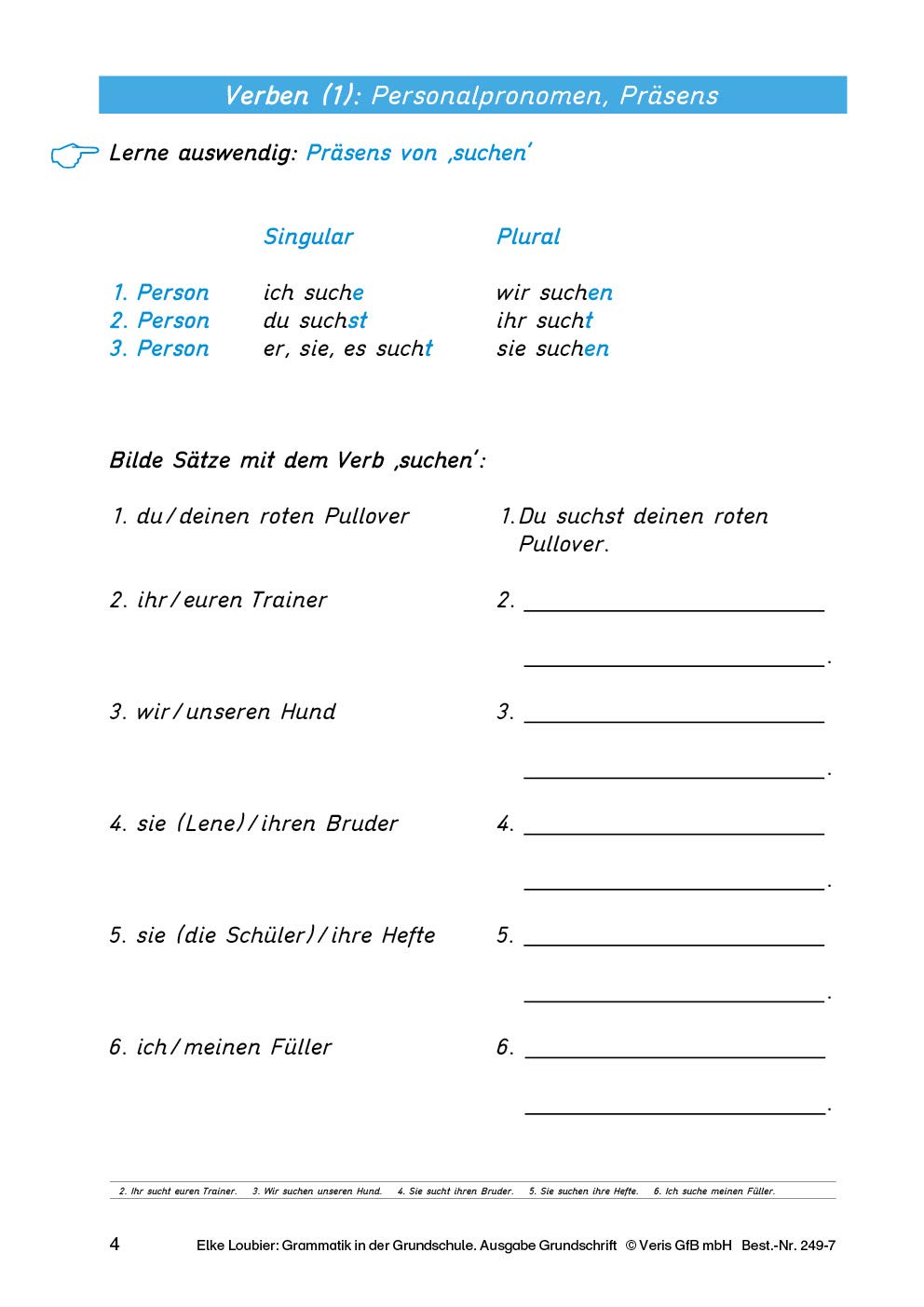 Grammatik in der Grundschule - Übungsheft mit Lernzielkontrollen (Kopiervorlagen): Klasse 3 bis 4