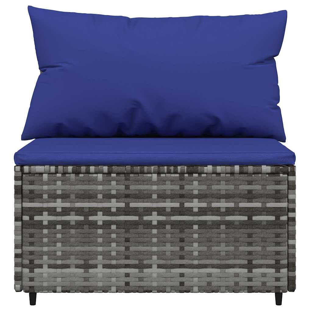 vidaXL Divano Centrale da Giardino con Cuscini in Polyrattan Grigio