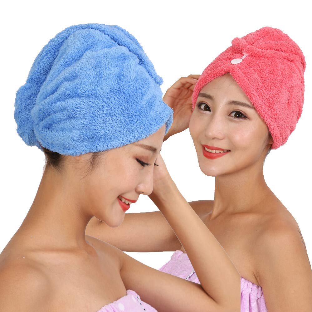Abcsea Bluered 2 Pieces Hair Drying Towels, Quick Drying Hair Towel, Super Absorbent Hair Towel, Hair Dry Cap, Quick Drying Hair Turban, Blue And Red