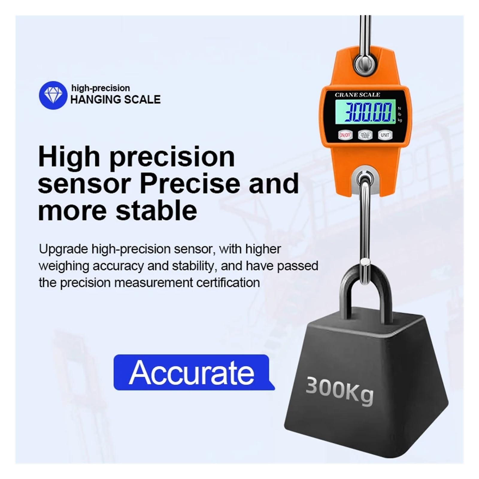 Bilancia sospesa digitale da 300 kg e 500, gru ad alta precisione, elettronica portatile, gancio in acciaio inossidabile, bilancia LCD(500KG orange)