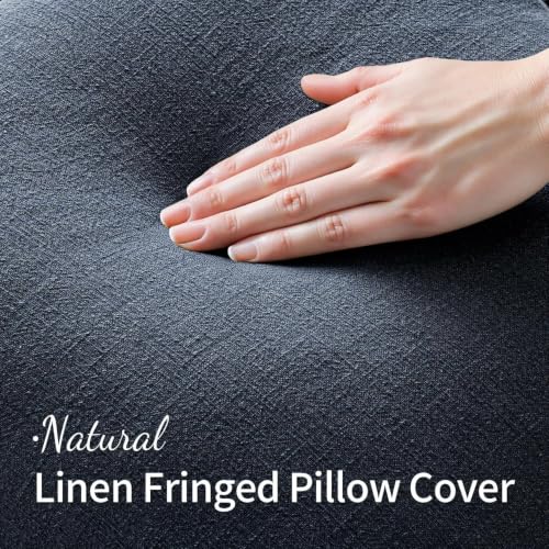 Image of MIULEE Linen Fringe Decorative Euro Throw Pillow Covers Indigo Blue 22x22