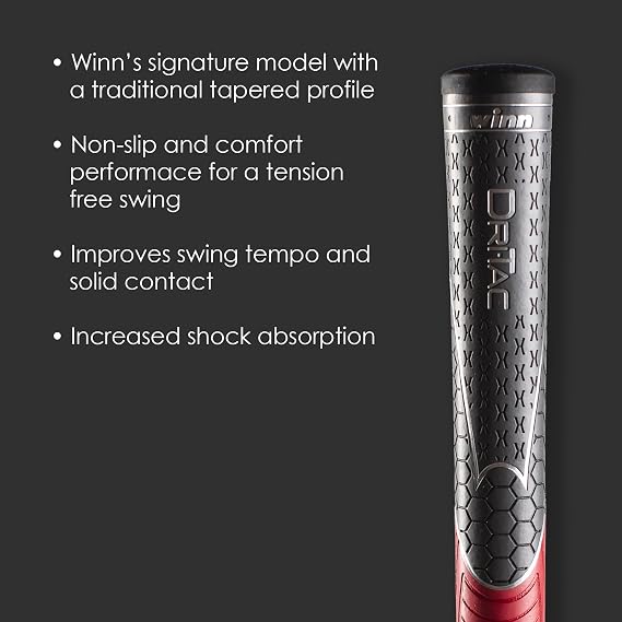 Winn Golf DriTac Non-Slip Cushioned Grip, Moisture-Wicking, Shock Absorption, AVS Technology - Gray/Red