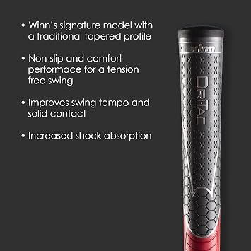 Winn Golf DriTac Non-Slip Cushioned Grip, Moisture-Wicking, Shock Absorption, AVS Technology - Gray/Red
