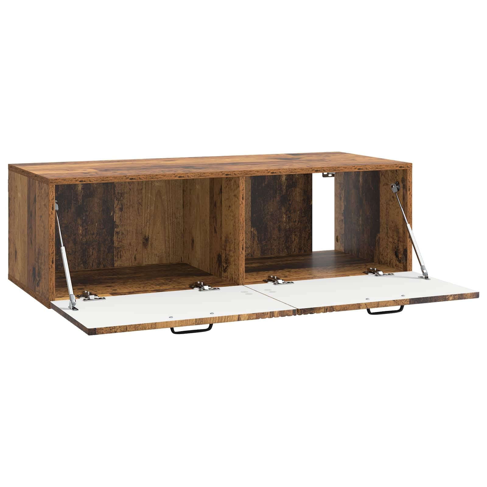 Mueble de TV de pared con aspecto de madera envejecida, 98 x 41 x 30 cm, mueble suspendido de madera, mueble de TV colgante con 2 puertas para salón, soporta hasta 60 kg
