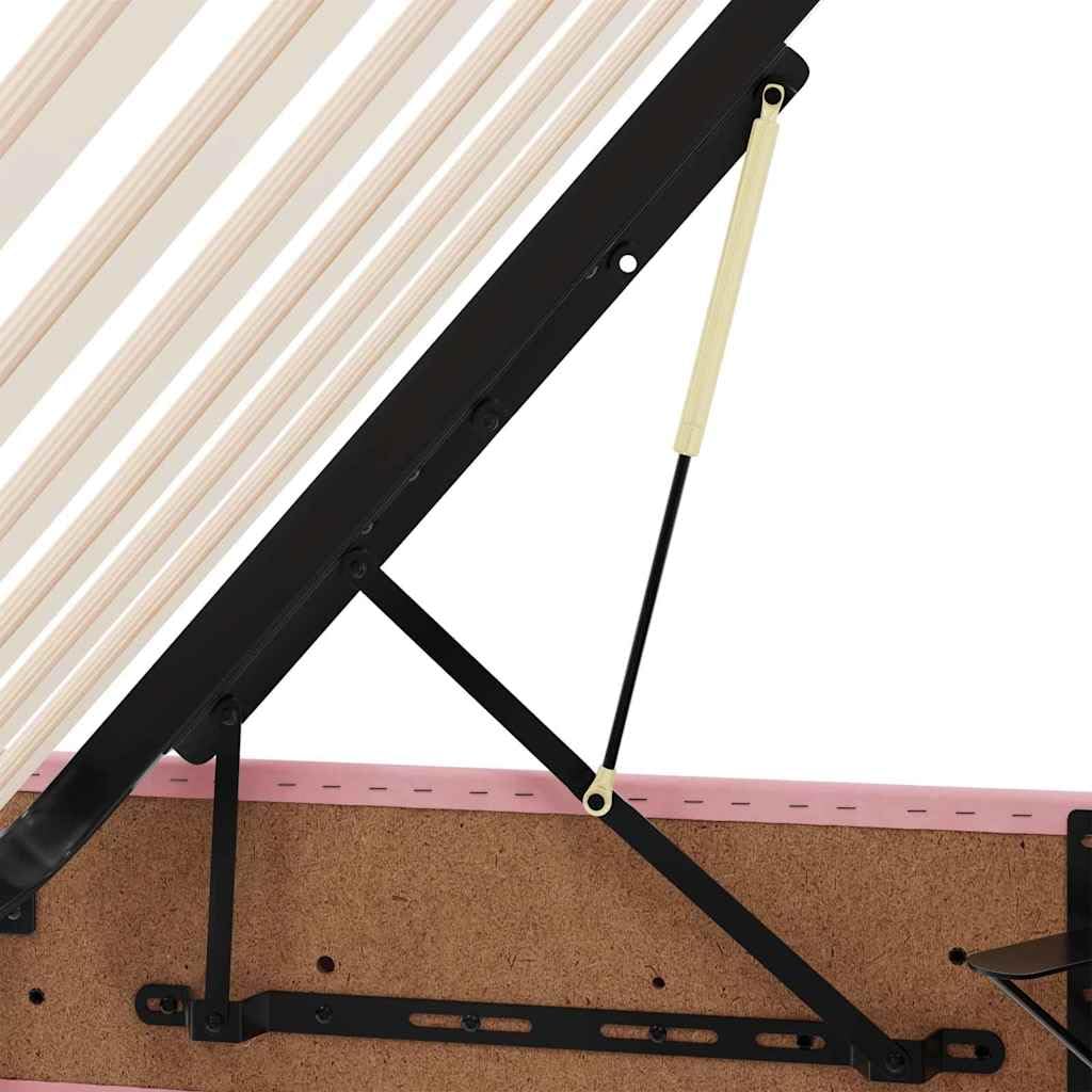 Cama de almacenamiento con colchón de terciopelo rosa de 200 x 200 cm, cama doble de metal con somier de láminas y tiras LED, espacio de almacenamiento y cabecero para dormitorio, cómodo
