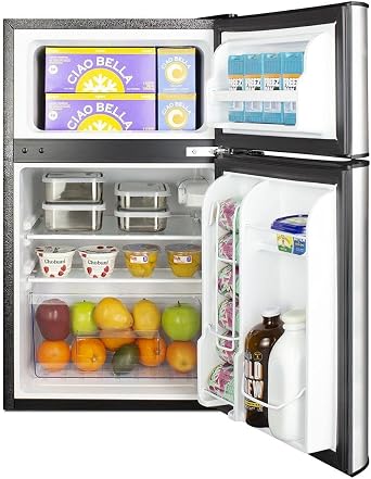 Summit Appliance CP34BSS 2-Door Refrigerator-Freezer, 19 Wide, 3.2 cu.ft Capacity, Adjustable Glass Shelf, Cycle Defrost, Adjustable Thermostat, Right Hand Door Swing, Leveling Legs