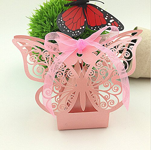 Joinwin Pack of 50pcs Butterfly Wedding favor Box candy box,wedding favors and gifts,wedding supplies,wedding box for candy,paper box (Pink)
