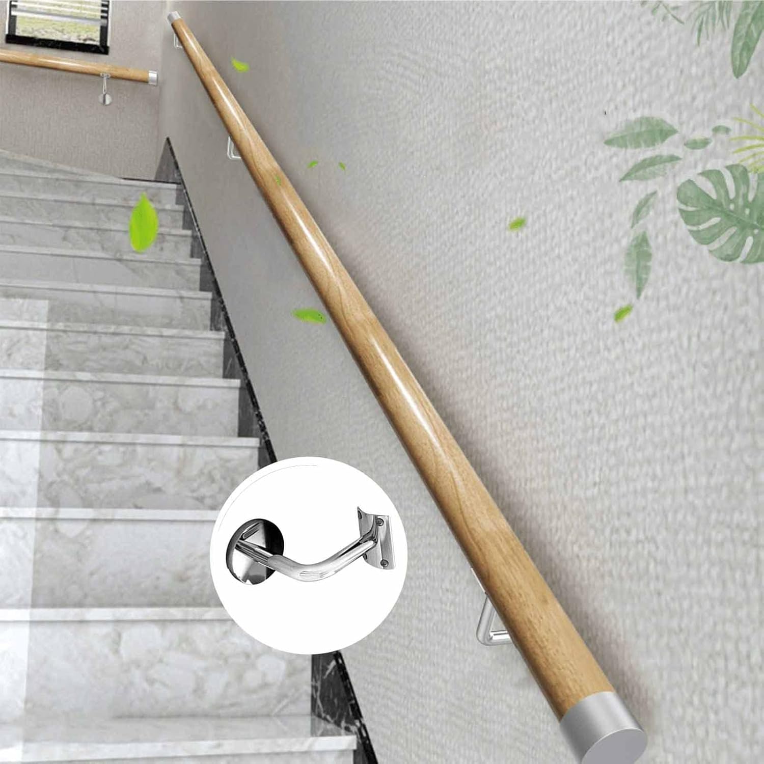 Stair Railing Wall Mount Handrail Wooden Stair Handrail Railing, 30600cm Non