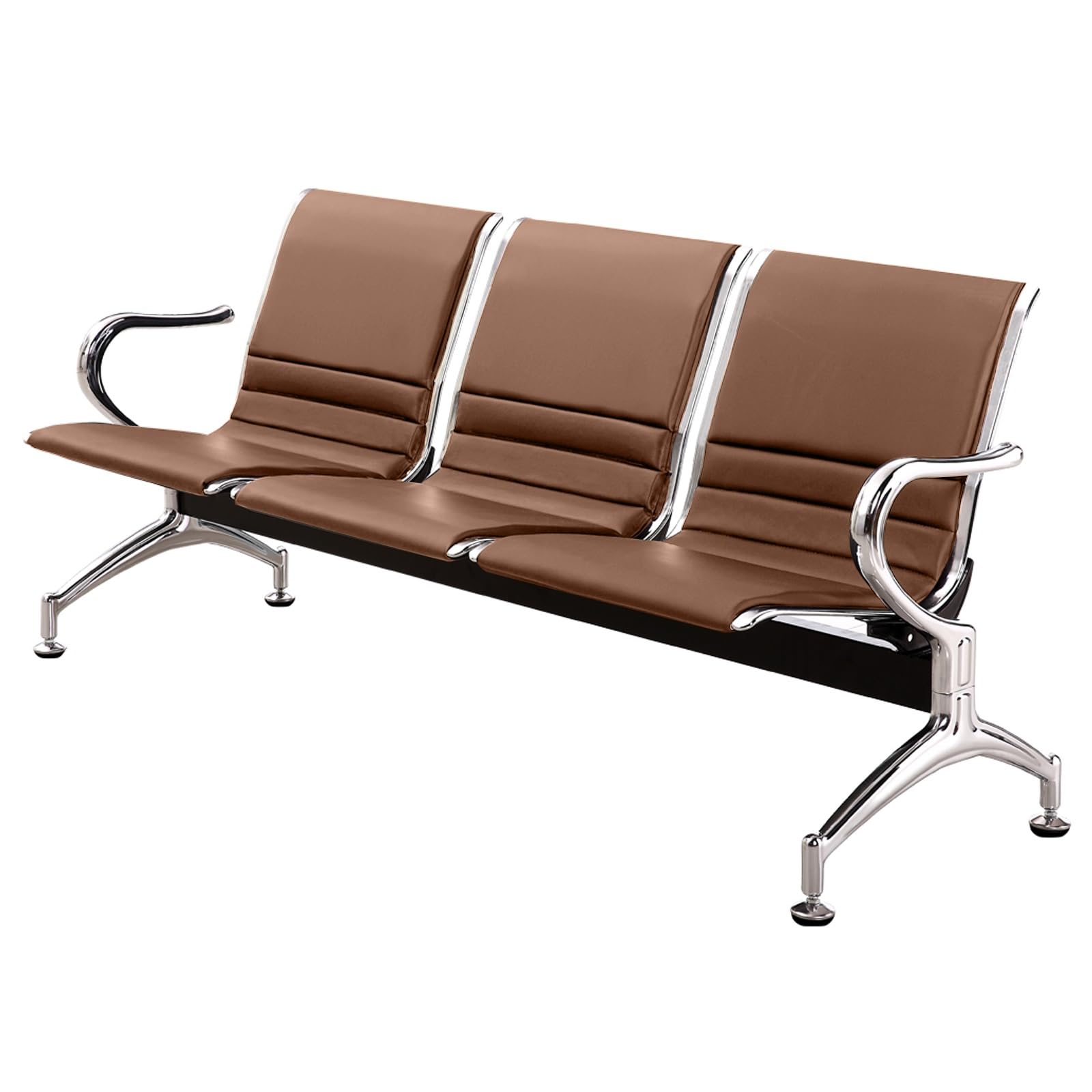 SaryEdge 3-Seat Airport Bench with Arms - Comfortable PU Leather Reception Chairs, 661lb Capacity Steel Frame, Perfect for Offices &,Brown-175cm/69in,Brown-175cm/69in