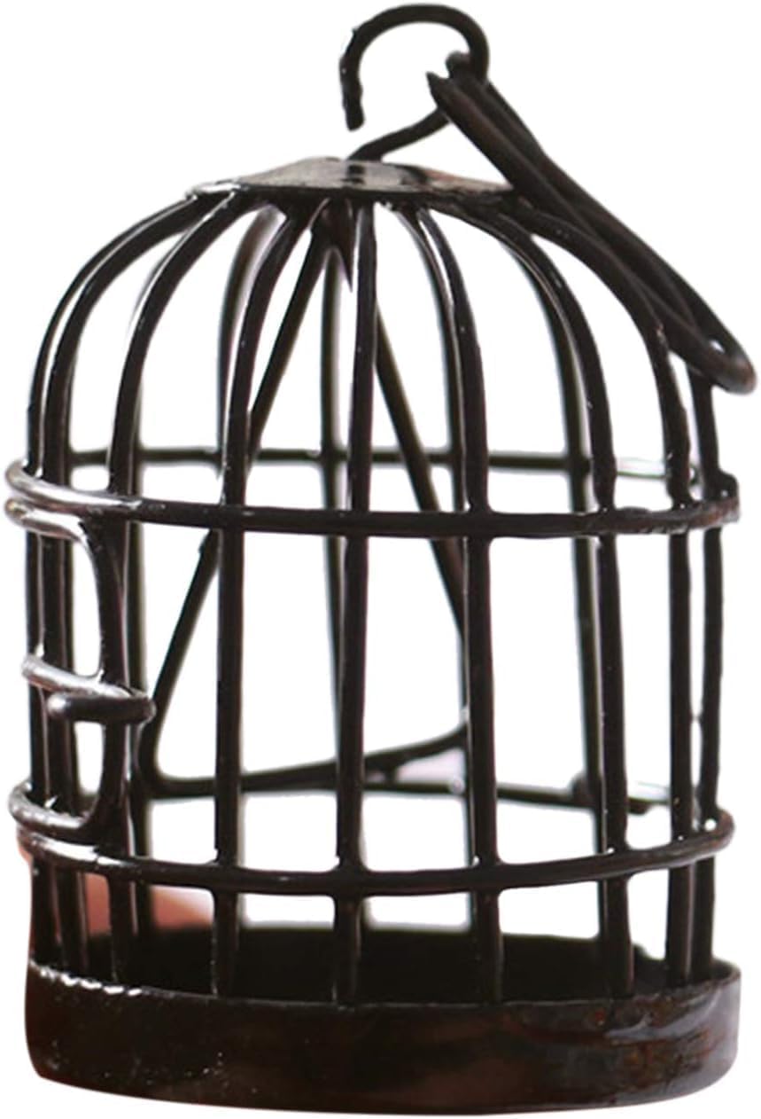 Miniature Bird cage Ornament Model Home Desktop Decor, Miniature Furniture and Accessories, Black, Miniature (3 cm length)