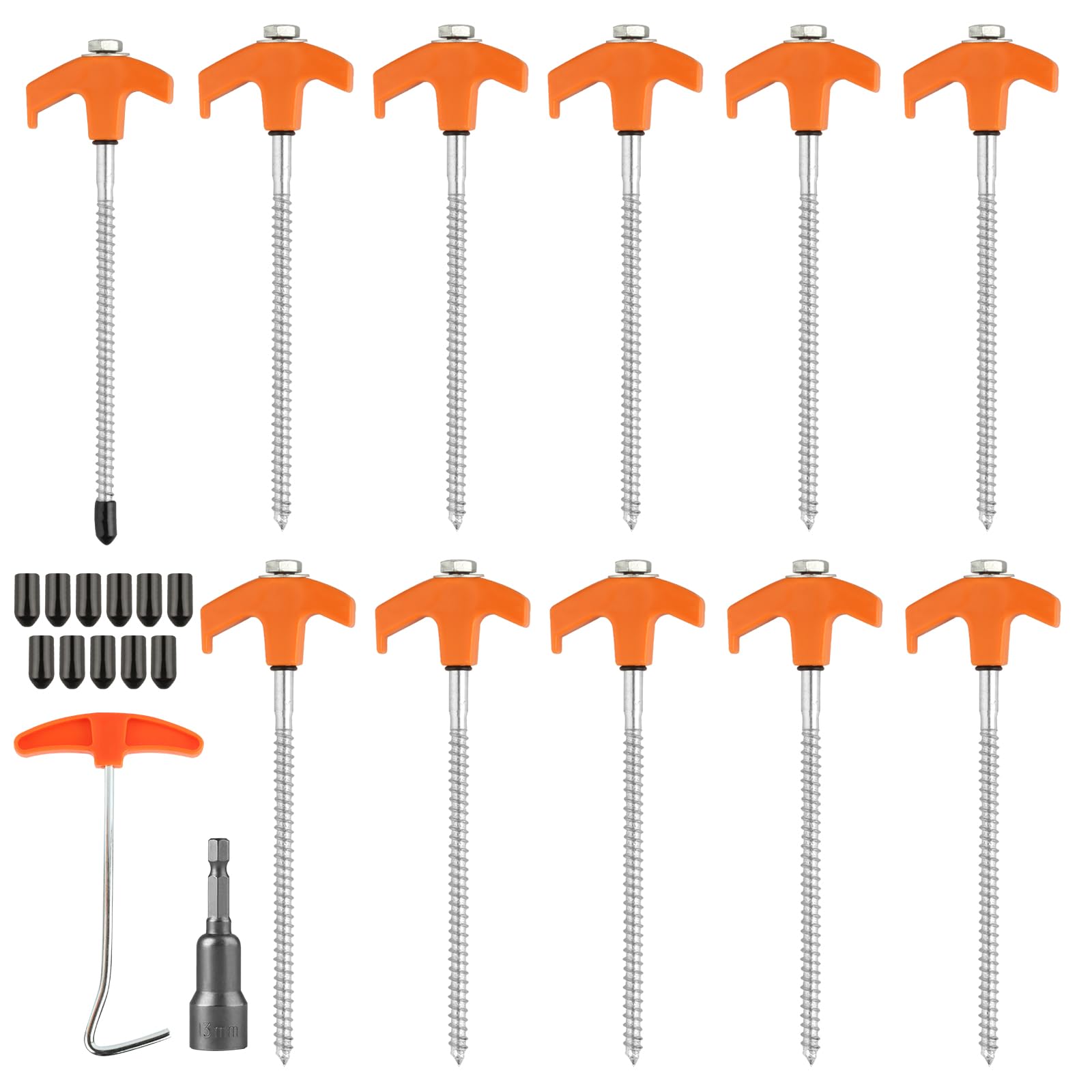 11 PzPicchetti Campeggio a Vite, Picchetti Tenda Girevoli, 20,5 cm Picchetto a Vite da Campeggios, Picchetti per Tende da Campeggio in Acciaio, Chiodo per Tenda Terreni Duri Prati, con Adattatore