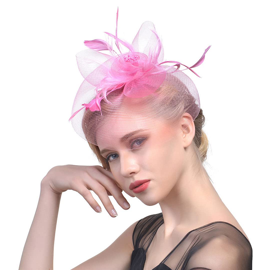 fascinator, Ślubny Kościół Pióro Nakrycie Głowy Kobiety Kwiat Siatki Wstążki Opaska Na Głowę Koktajl Herbata Party Kapelusz