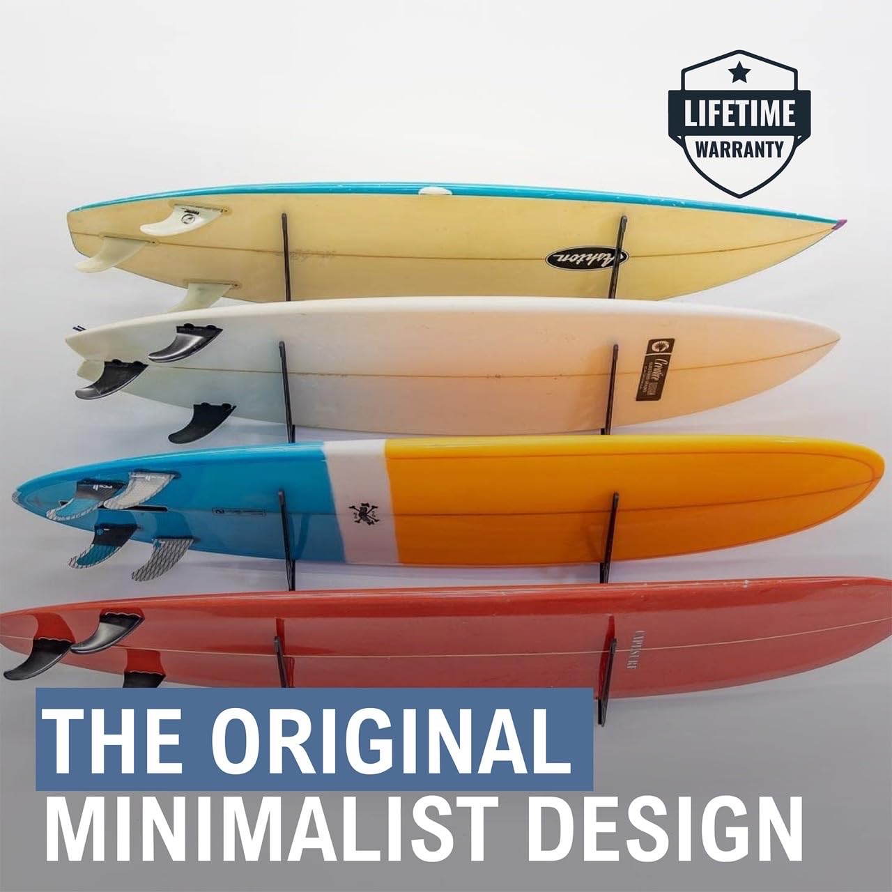 StoreYourBoard Estante de almacenamiento ajustable para tabla de surf, 4 tablas de montaje en pared