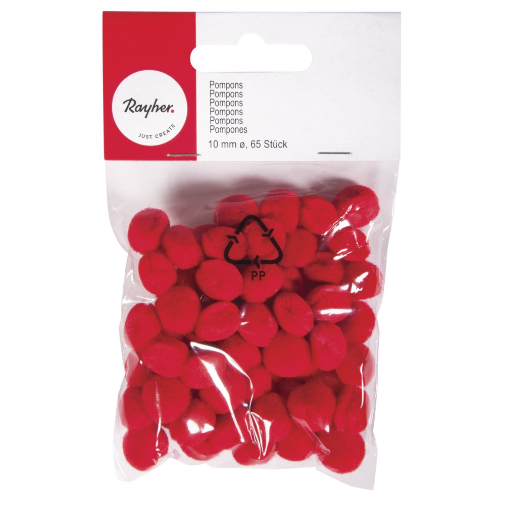 Rayher 7651118 Pompoms 10 mm Pack of 65 Red