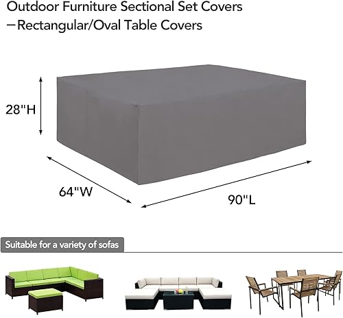 Miniatura 2 de Easy-Going Funda resistente 600D para muebles de patio, juego de mesa y sillas rectangulares para exteriores, juego seccional impermeable (90
