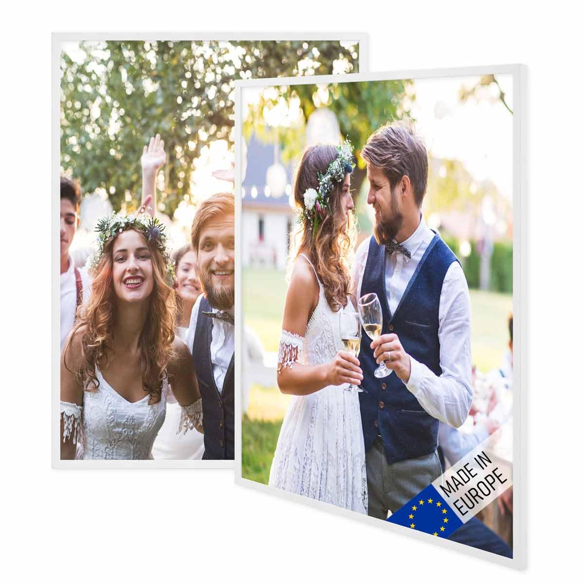 PHOTOLINI Marcos 50x70 cm madera blanco, set de 2 marcos, cristal acrílico, para colgar, accesorios adicionales - para fotos y cuadros más queridos