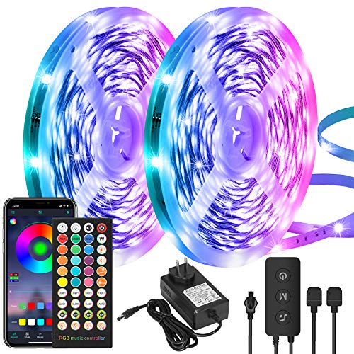 LED Strip Lights 100FT/30M, Bluetooth LED Strip Light Sync with Music, Controlled via Smart APP and 40-Keys Remote, Sensitive Built-in Mic, 5050 RGB Ultra-Long LED Light for Bedroom - 2x50ft
