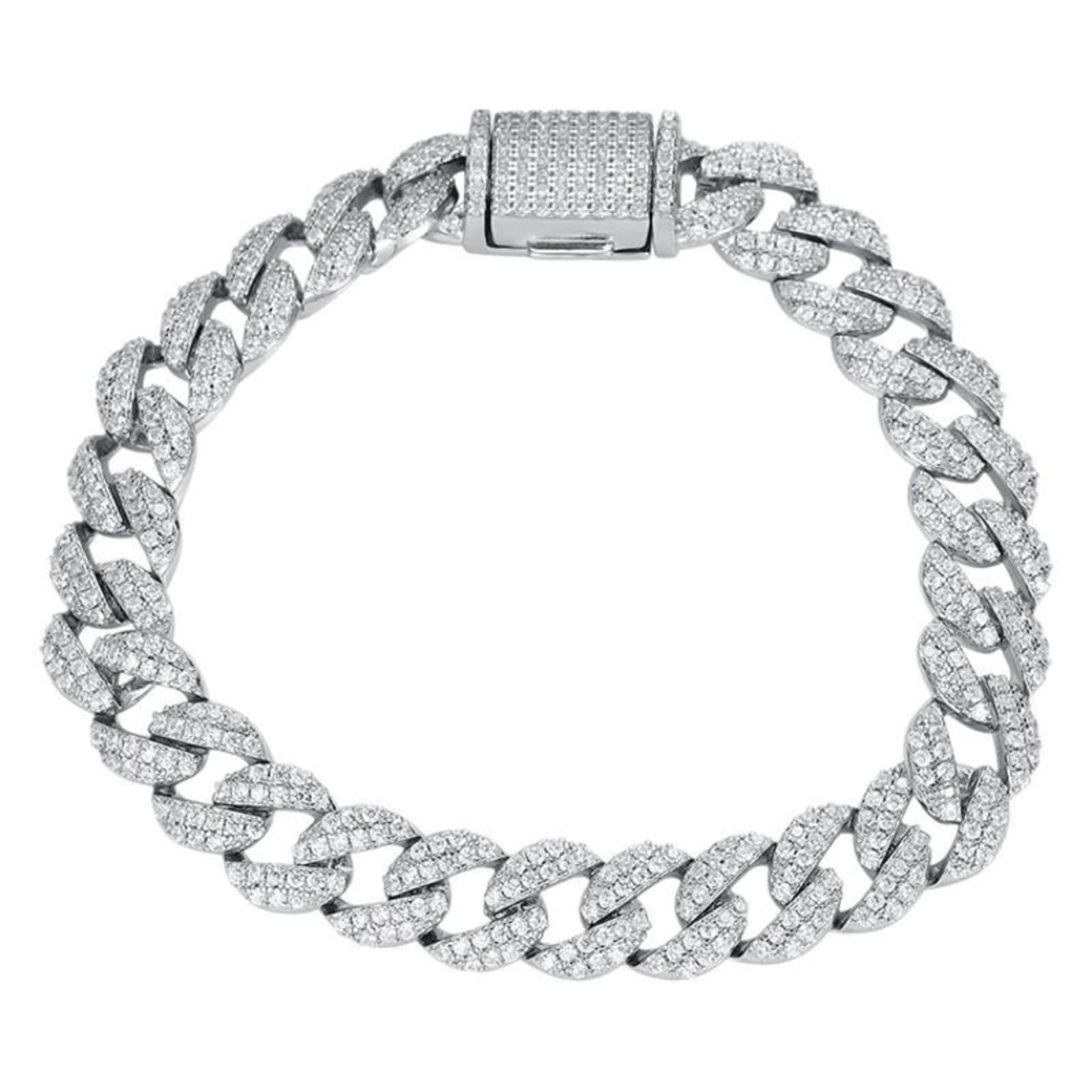 Pulsera de cadena cubana hipoalergénica de 9 mm para hombre, de plata de ley 925 gruesa, transparente, circonita cúbica 5A+, joyería de eslabones gruesos para hombre, 16-21 cm