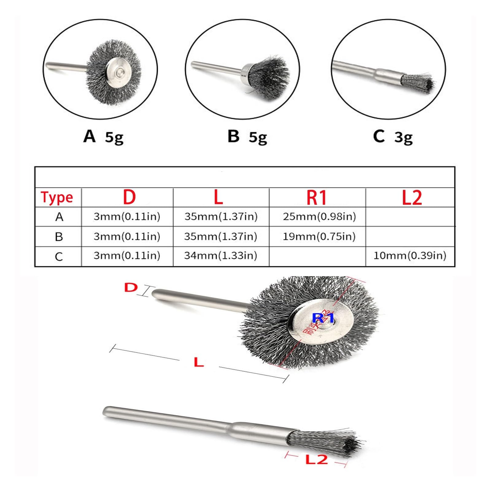 Set di tazze for spazzole metalliche, confezione da 10, for trapano, codolo esagonale 1/4 pollice, acciaio al carbonio grossolano 0,012, ondulato Adatto per lucidatura e levigatura(Type-B 5PCS)