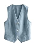 Women's Line Vest Button Down Blazer Sleeveless Going Out Top Trendy Work Vest Business Casual Shirt