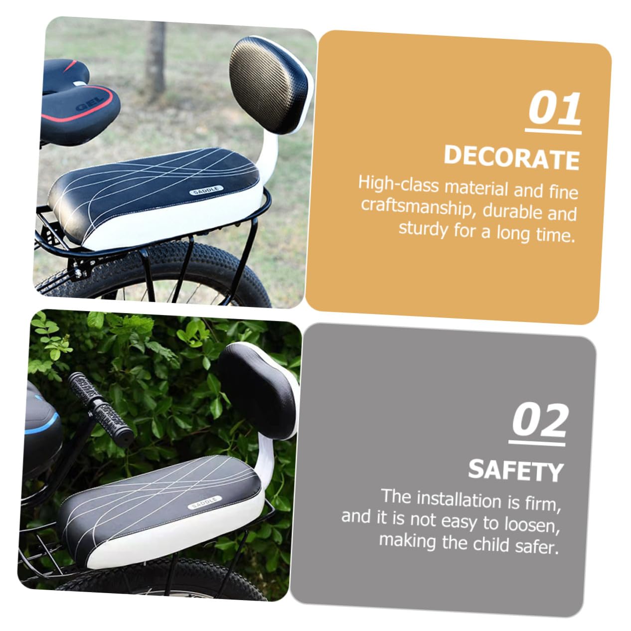 Abaodam Seggiolino Posteriore per Bicicletta Resistente all’Usura Pedali e Schienale, Sedile Staccabile e Comodo per Bambini, Compatibile Portabici Standard per Uso Outdoor e Mountain Bike