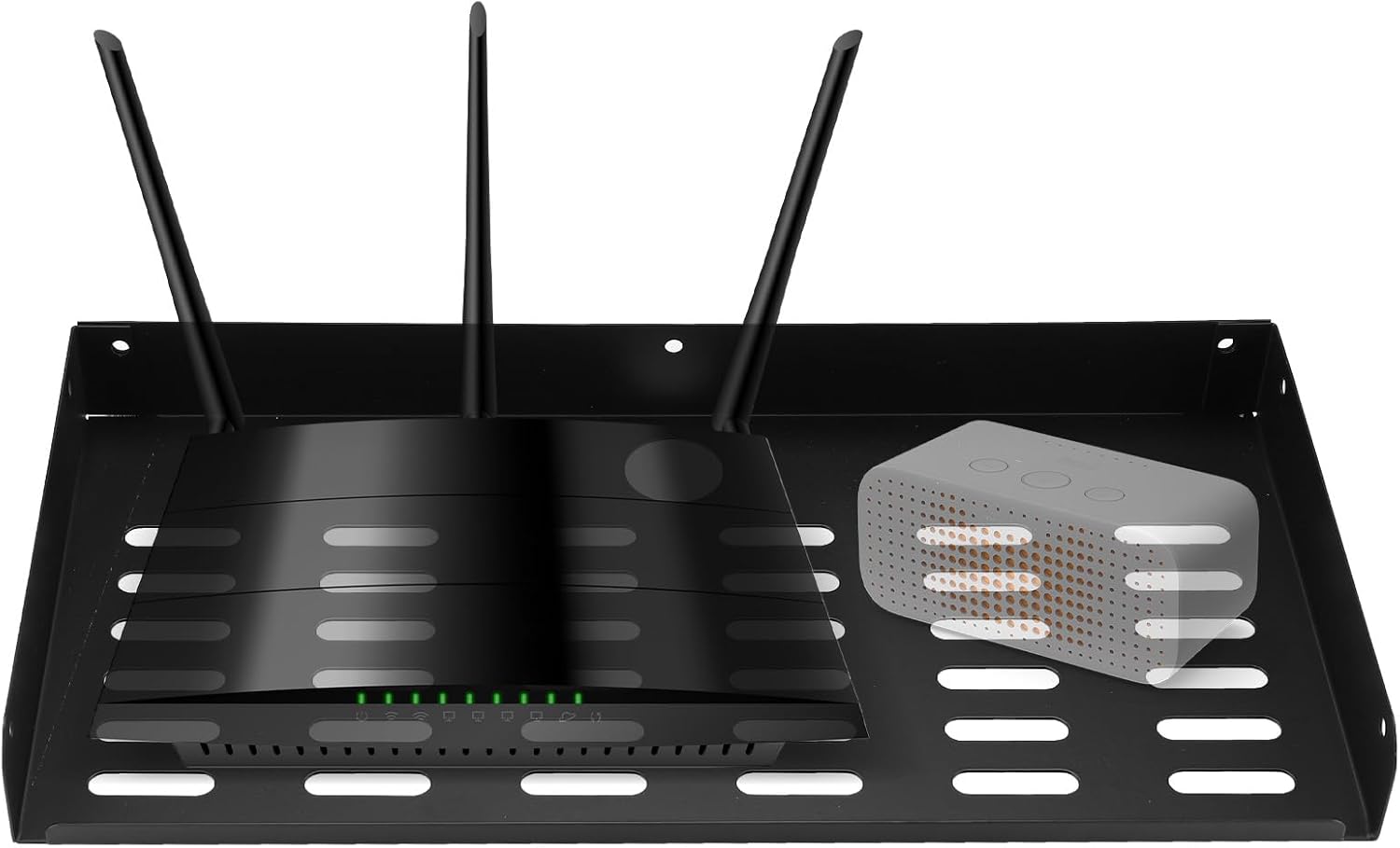 Metal Floating Shelf 16.8" x 8" Modern Wall Mounted Shelf for TV Components Router Game Console DVD Player, 2 Pack