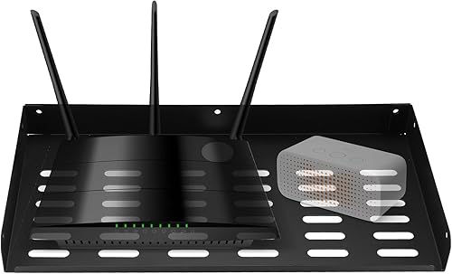 Miniatura 4 de Estante flotante de metal de 16.8 x 8 pulgadas, moderno estante montado en la pared para componentes de TV, enrutador, consola de juegos,