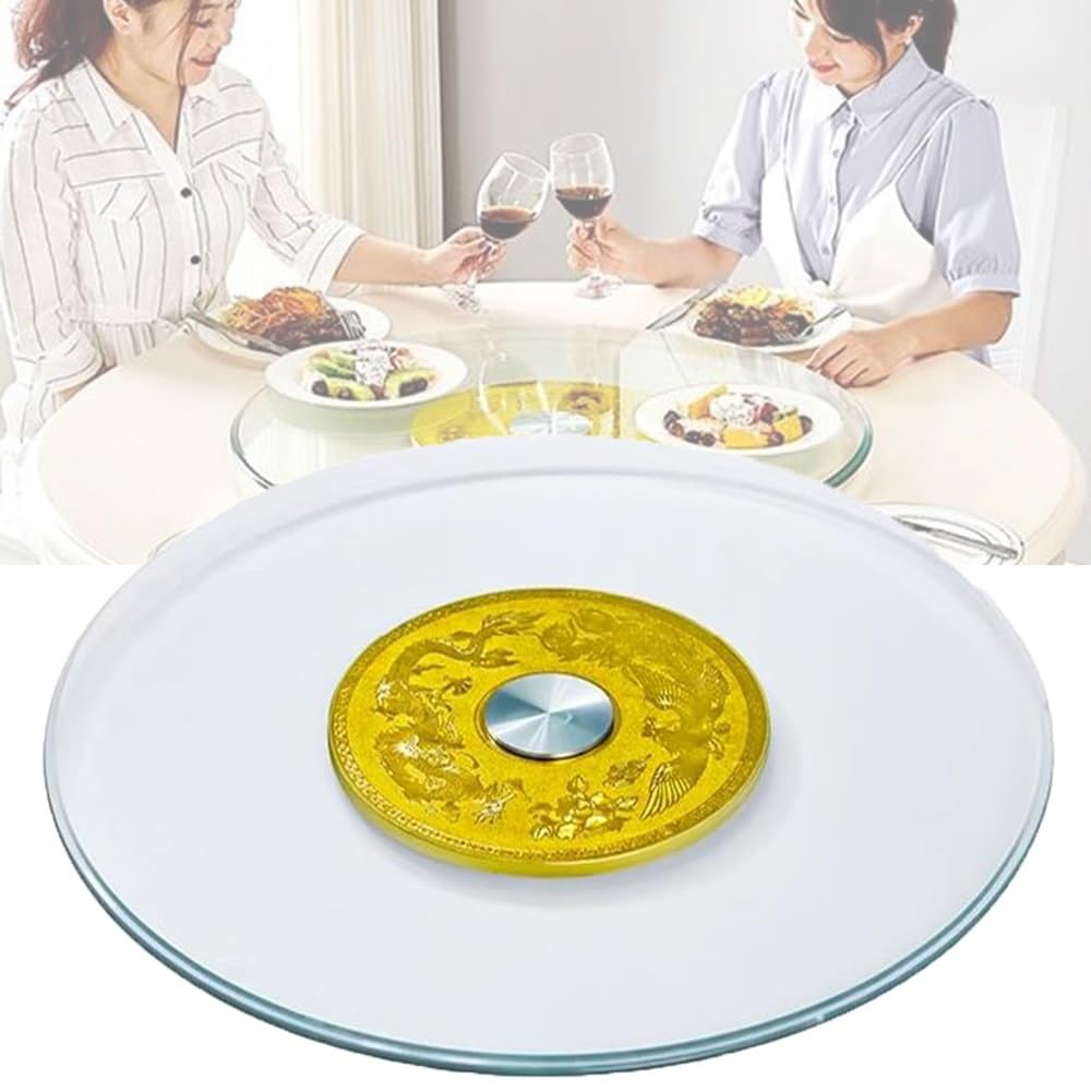 Plateau Tournant Rond en Verre Lisse avec Base, 60 Cm, 71 Cm, 81 Cm, 91 Cm, 101 Cm, pour La Maison, La Cuisine, L'Hôtel, Le Restaurant (60 Cm/24 Po)