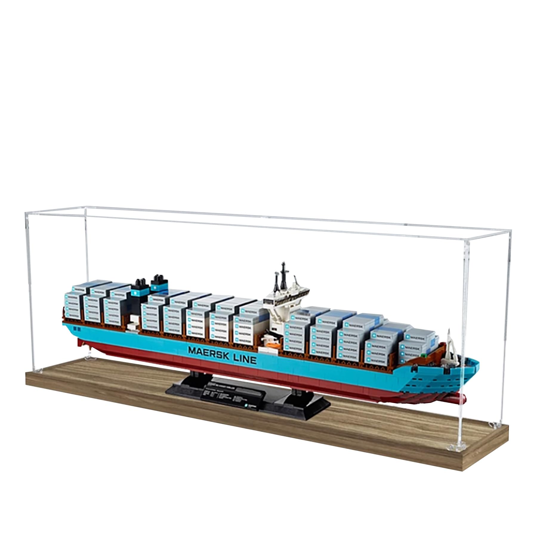 Acrylic Display Case for Lego 10241 Maersk Cargo Ship Building Set– Dustproof Display Box & Showcase, Compatible with Lego 10241 -Only Display case (Wood Base)