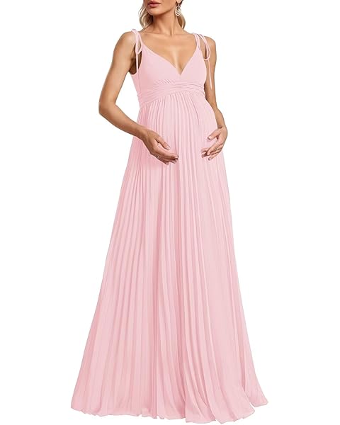 Maternity Photo Shoot Dresses Maxi Maternity Wedding Guest Gown Pleated Chiffon Bab...