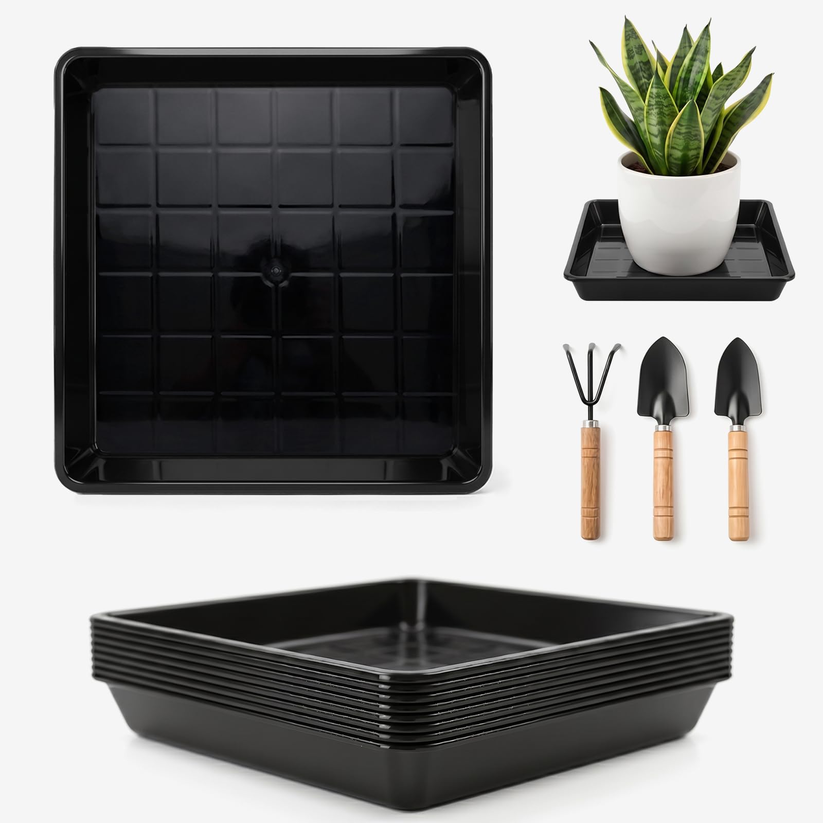 XLTBOMS 8 Pack Square Plant Pot Saucer, 15 cm 6 Inch Plastic Trays for Plants, Black Watering Trays for Plants, Drip Trays, Flower Pot Saucers for Indoors and Outdoors - Aesthetic and Durable