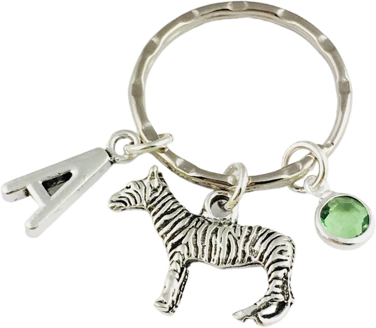 Personalised Zebra Keyring with initial charm and birthstone crystal - animal keychain, Housewarming Gift, safari wild zoo nature birthday sister gift girlfriend wife wildlife brother husband
