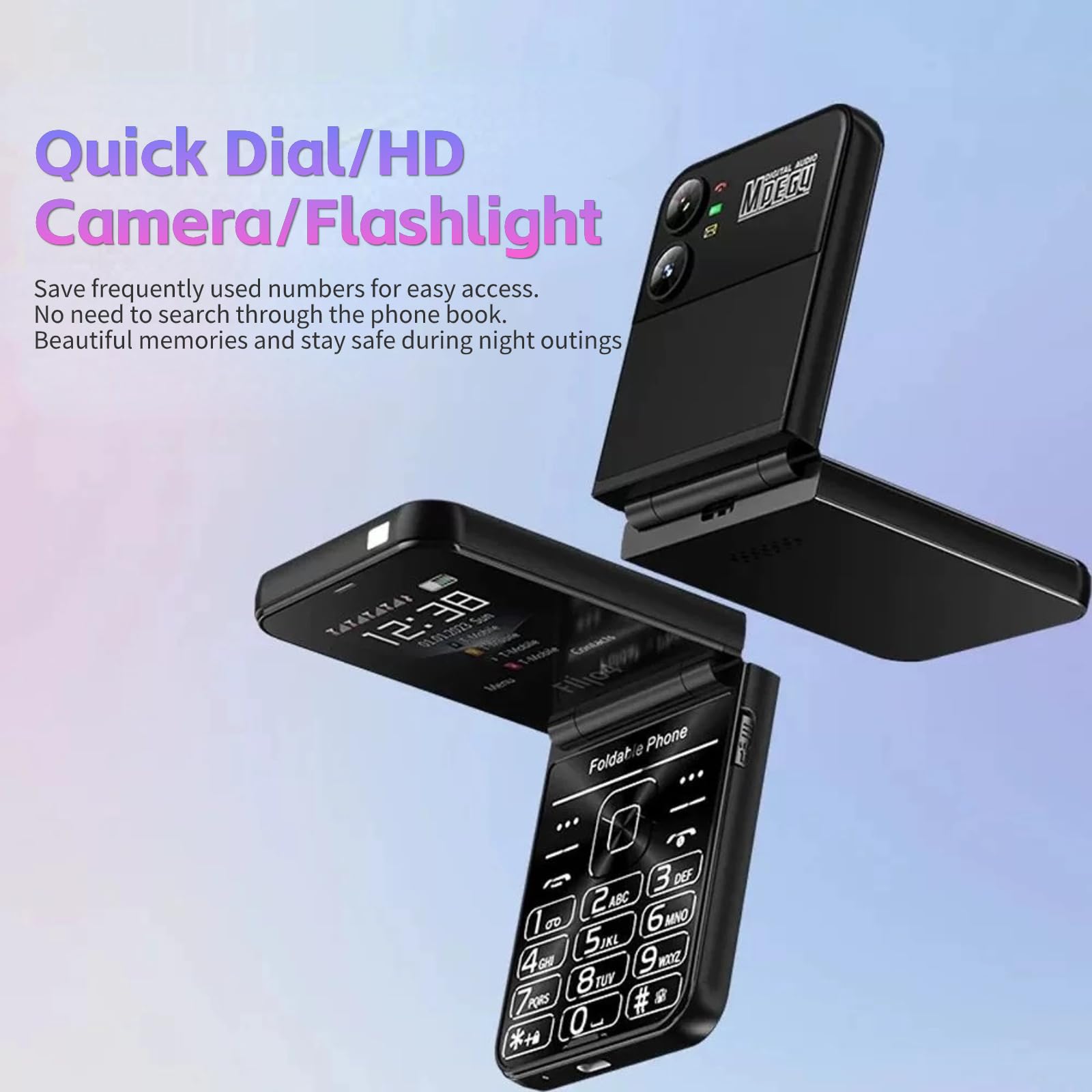 Telefon komórkowy dla seniorów z klapką, konstrukcja z klapką, podwójny ekran, duże przyciski, szybkie wybieranie, czysty dźwięk, kamera HD, Latarka LED (fioletowa)
