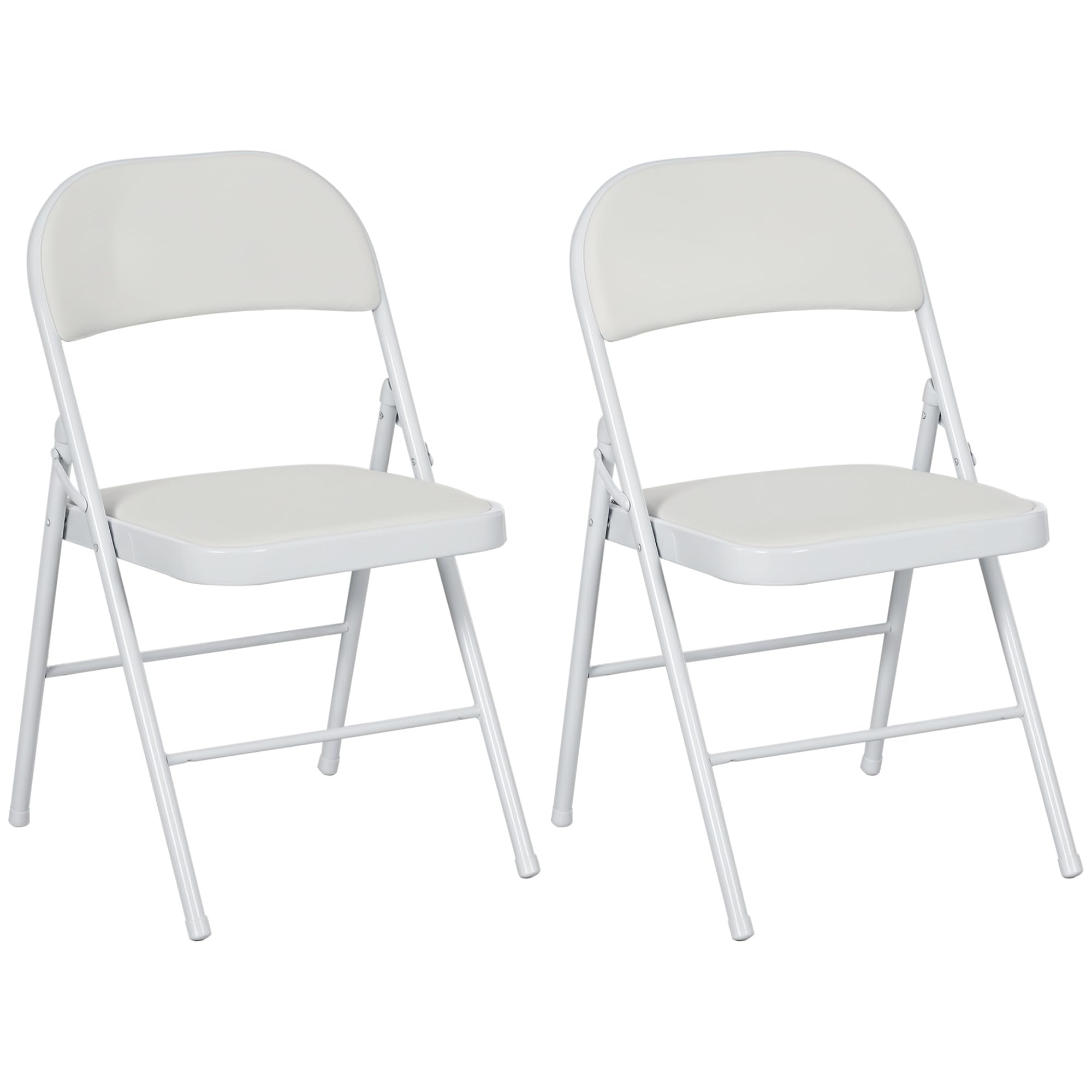 HOMCOM Padded Folding Chairs Set of 2 PU Leather Foldable Chairs with Cushioned Seat and Metal Frame for Home Office Dining Computer Desk Reception Room White — image 1