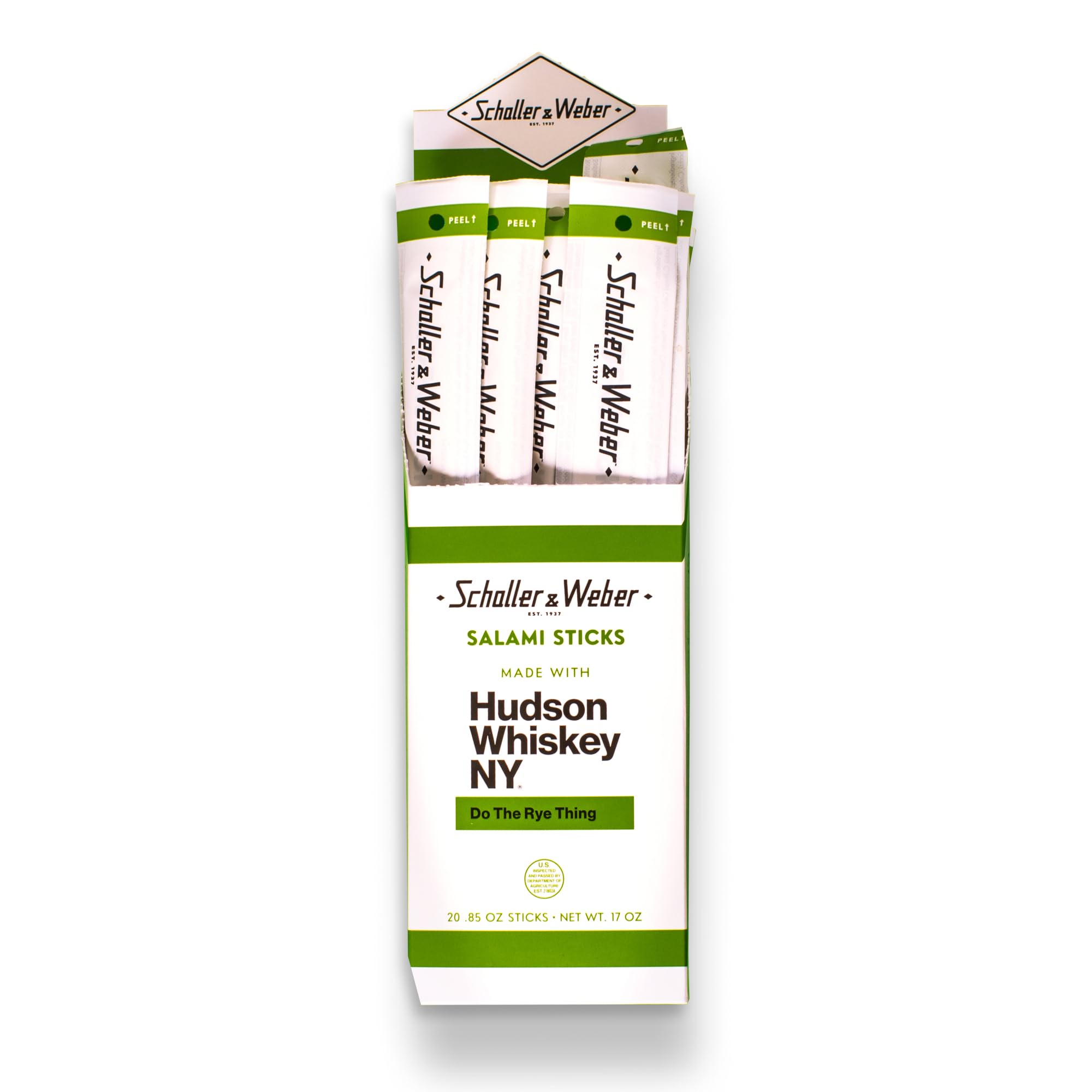 Schaller & Weber Hudson Whiskey Salami Sticks, 0.85 Oz (Pack of 20) | Smoked Salami with NY Whiskey | German Style Smoked Sausage Sticks | Gluten Free