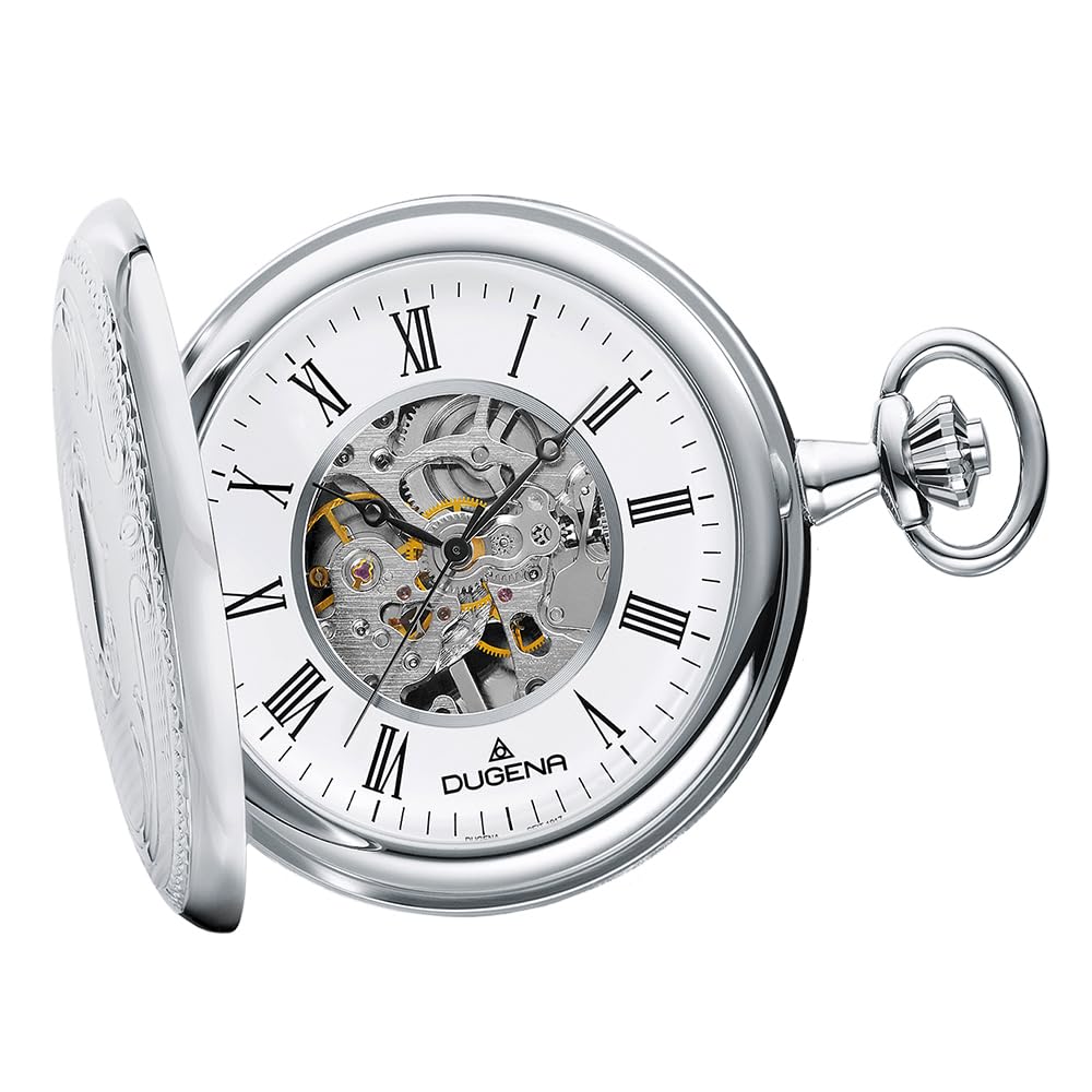 DUGENA Taschenuhr für Herren – Mechanische Uhr mit Handaufzug, Edelstahlgehäuse & Kette – Klassische Kettenuhr im Vintage-Stil, Modell 4460637-1, inspiriert von traditioneller Uhrmacherkunst